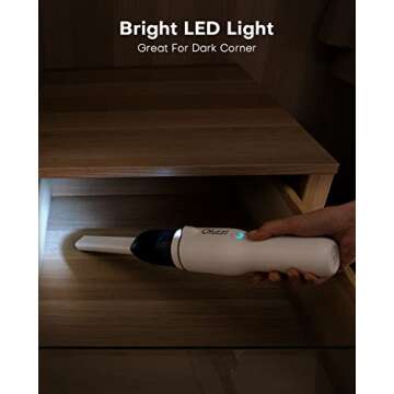 Ofuzzi Slim H7 Pro Handheld Vacuum, 1.0LB, 27AW/11kPa, Handheld Vacuum Cordless with LED Lighting and Two-Speed Modes, Low Noise, Type-C Charge, Mini Vacuum for Home Cleaning, White