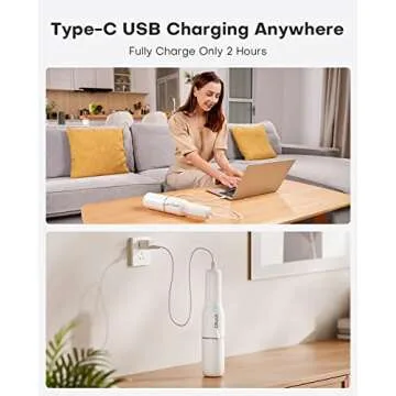 Ofuzzi Slim H7 Pro Handheld Vacuum, 1.0LB, 27AW/11kPa, Handheld Vacuum Cordless with LED Lighting and Two-Speed Modes, Low Noise, Type-C Charge, Mini Vacuum for Home Cleaning, White