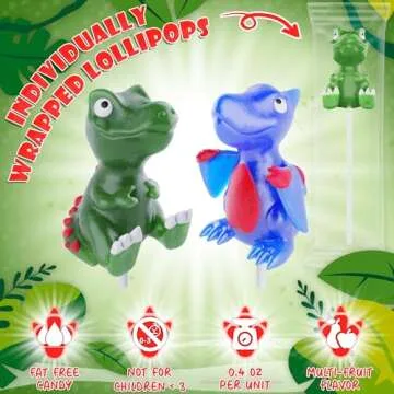 Dinosaur Lollipops 12pk- Dinosaur Candy For Dinosaur Party Favors - Dinosaur Suckers & Dino Candy - Dinosaur Shaped Candy For Dino Party Favors - Dinosaur Birthday Decorations - Dinosaur Snacks