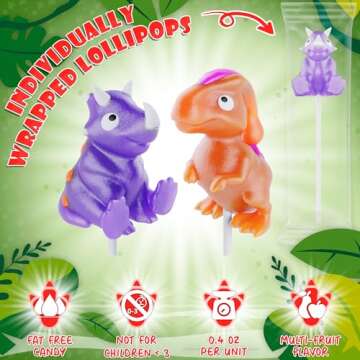 Dinosaur Lollipops 12pk- Dinosaur Candy For Dinosaur Party Favors - Dinosaur Suckers & Dino Candy - Dinosaur Shaped Candy For Dino Party Favors - Dinosaur Birthday Decorations - Dinosaur Snacks