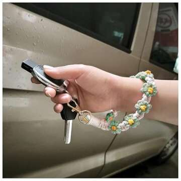 Poagoep Boho Keychain Handmade Keychain Wristlet Key Chain Wrist Lanyard for Keys Cute daisy keychain for Women(7)