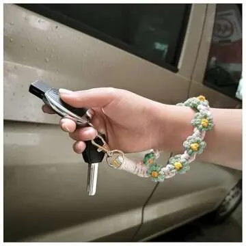 Poagoep Boho Keychain Handmade Keychain Wristlet Key Chain Wrist Lanyard for Keys Cute daisy keychain for Women(7)