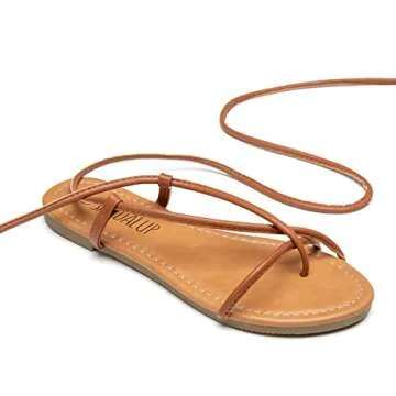 SANDALUP Brown Sandals Women Dressy Strappy Gladiator Dress Summer Lace up Flat Sandals for Women 10