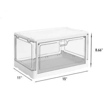 HYBRIDEAS 3-Pack Clear Stackable Storage Bins with Lids Magnetic Doors Open Front Foldable Folding P...