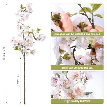 HyeFlora 3 PCS Cherry Blossom Branches Artificial Flowers for Spring Indoor Decoration, Faux Plum Bl...