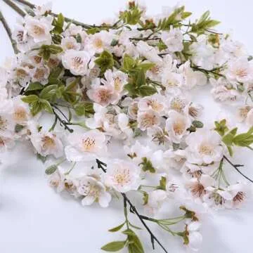 HyeFlora 3 PCS Cherry Blossom Branches Artificial Flowers for Spring Indoor Decoration, Faux Plum Blossom 33" Long Stem Silk Flowers for DIY Home Office Wedding Garden Floral Arrangements, White