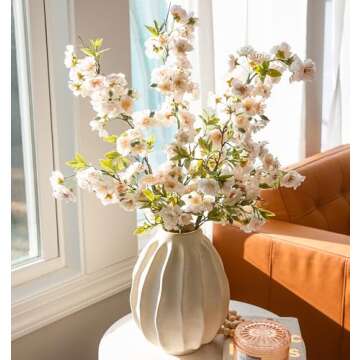 HyeFlora 3 PCS Cherry Blossom Branches Artificial Flowers for Spring Indoor Decoration, Faux Plum Blossom 33" Long Stem Silk Flowers for DIY Home Office Wedding Garden Floral Arrangements, White