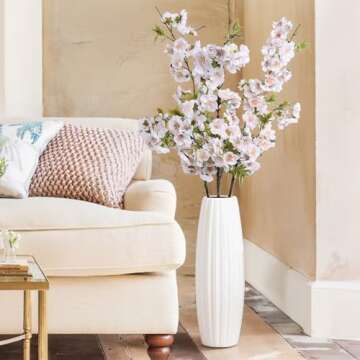 HyeFlora 3 PCS Cherry Blossom Branches Artificial Flowers for Spring Indoor Decoration, Faux Plum Blossom 33" Long Stem Silk Flowers for DIY Home Office Wedding Garden Floral Arrangements, White