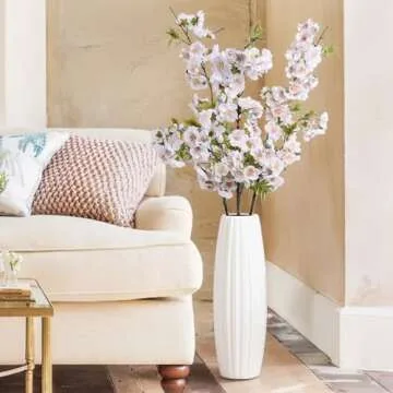 HyeFlora 3 PCS Cherry Blossom Branches Artificial Flowers for Spring Indoor Decoration, Faux Plum Blossom 33" Long Stem Silk Flowers for DIY Home Office Wedding Garden Floral Arrangements, White