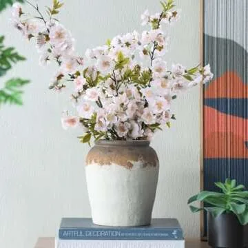 HyeFlora 3 PCS Cherry Blossom Branches Artificial Flowers for Spring Indoor Decoration, Faux Plum Blossom 33" Long Stem Silk Flowers for DIY Home Office Wedding Garden Floral Arrangements, White