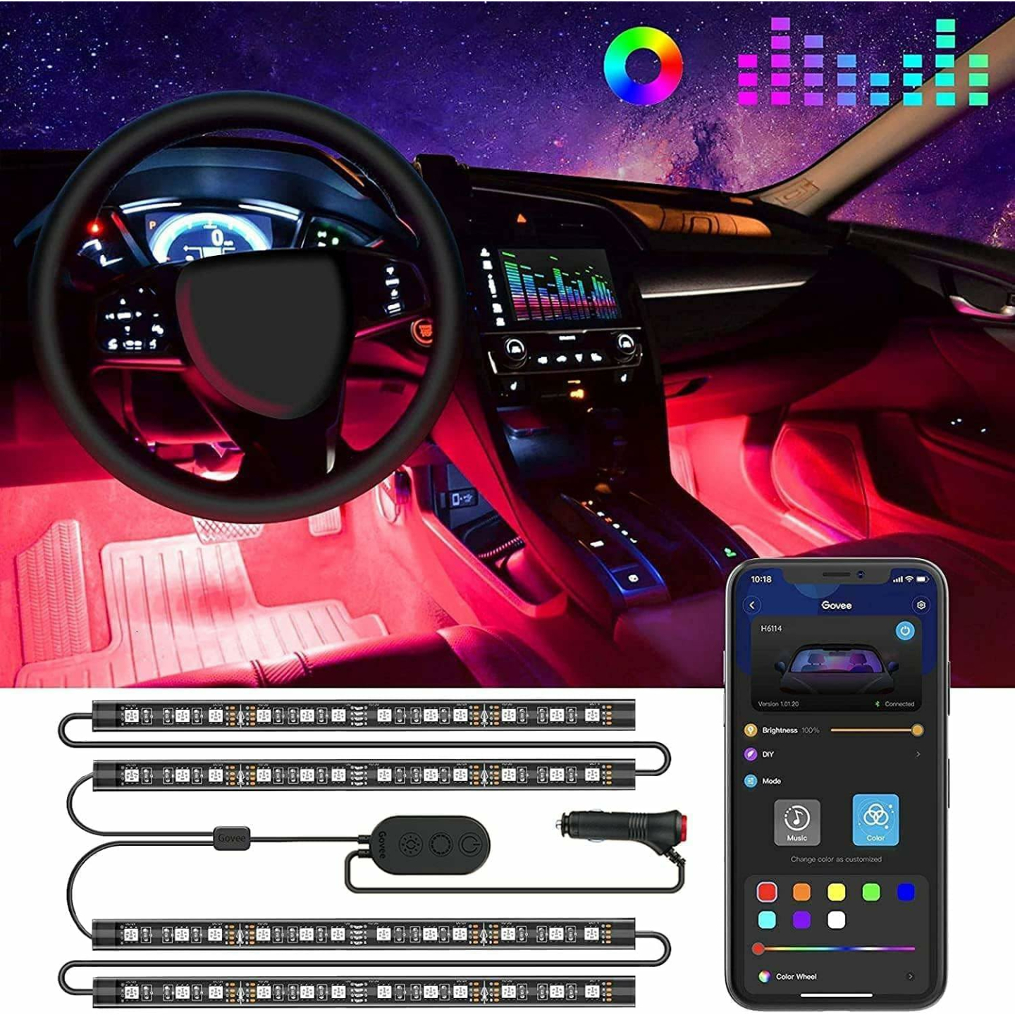 Govee Smart Car LED Lights - App Controlled RGB Interior