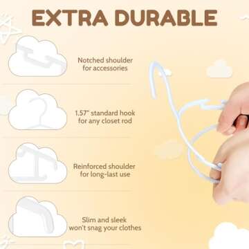 VILICK Kids Plastic Hangers, Baby Clothes Hangers for Closet 50 Packs Non-Slip Toddler Hangers for Infant Child Clothing, Small Children Hangers for Pants Coats Skirts (White)