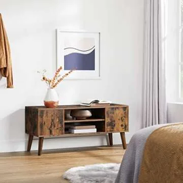 VASAGLE Retro TV Stand for Televisions up to 42 Inches, Mid-Century Modern Entertainment Center, 43.4”, Rustic Brown