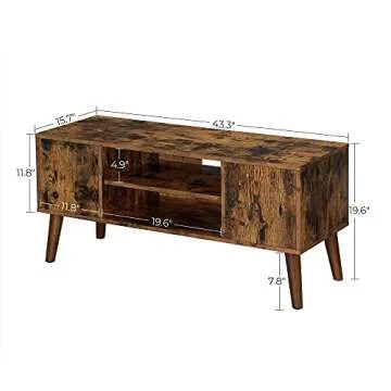 VASAGLE Retro TV Stand for Televisions up to 42 Inches, Mid-Century Modern Entertainment Center, 43.4”, Rustic Brown