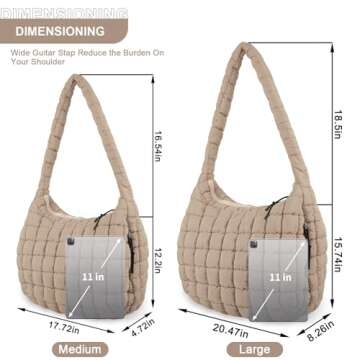 Quilted Puffer Tote Bag for Women,Large Puffy Crossbody Shoulder Bag Lightweight Nylon Hobo Bag with...
