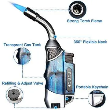 Yeuligo Torch Lighters, Butane Lighter with 360° Flexible Neck and Visible Window, Refillable Grill...