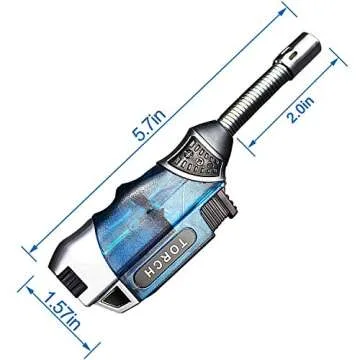 Yeuligo Torch Lighters, Butane Lighter with 360° Flexible Neck and Visible Window, Refillable Grill Lighter with Keyhole, Blue(Without Gas)