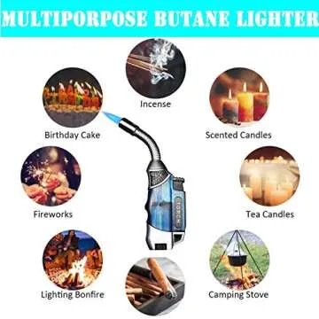 Yeuligo Torch Lighters, Butane Lighter with 360° Flexible Neck and Visible Window, Refillable Grill Lighter with Keyhole, Blue(Without Gas)