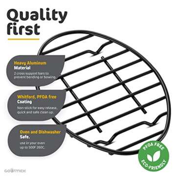 GOURMEX Black, Oval Oven Roasting Rack with Integrated Feet | Ideal for Cooking, Baking, Roasting, Cooling and Grilling | Non-Stick Coating, PTFE Free | Oven and Dishwasher Safe Rack (6 x 9")