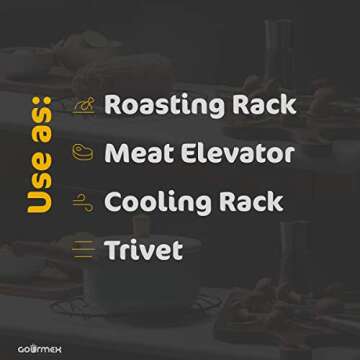 GOURMEX Black, Oval Oven Roasting Rack with Integrated Feet | Ideal for Cooking, Baking, Roasting, Cooling and Grilling | Non-Stick Coating, PTFE Free | Oven and Dishwasher Safe Rack (6 x 9")