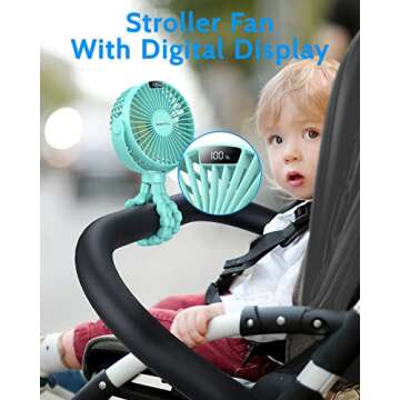 SWEETFULL Portable Stroller Fan, with Display 4000mAh Battery Powered Mini Clip On Fan, 4-Speed Rech...