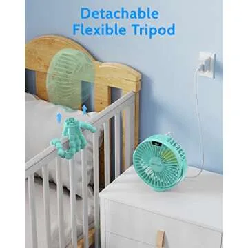 SWEETFULL Portable Stroller Fan, with Display 4000mAh Battery Powered Mini Clip On Fan, 4-Speed Rechargeable Small Personal Fan Handheld Desk Cooling Fan for Baby Car Seat Crib Travel Cyan