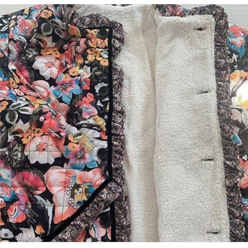 Akivide Women Winter Boho Floral Print Sherpa Fleece Lined Jacket Vintage Quilted Faux Fur Wrap Long Sleeve Coat Plus Size