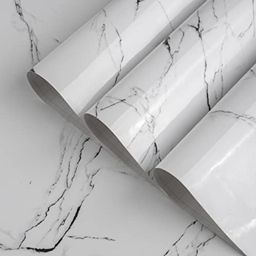 Black White Marble Thick Glossy Countertop Contact Paper for Stylish Home Decor