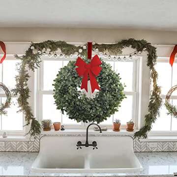 NAHUAA 18in Faux Boxwood Wreath for Year-Round Decor