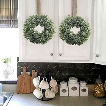 NAHUAA 18in Faux Boxwood Wreath for Year-Round Decor