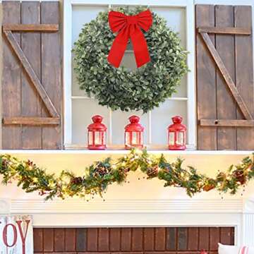 NAHUAA 18in Faux Boxwood Wreath for Year-Round Decor