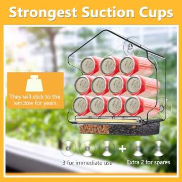 LUJII All One Piece Window Bird Feeder with Strongest Suction Cups, All One Piece No Glue, Lift-Out Tray with Drainage Holes, Large Enough for Larger Birds Like Cardinal or Mocking Birds, Clear