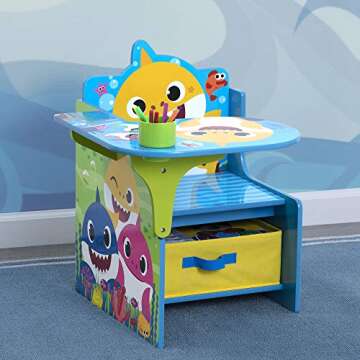 Baby Shark Chair Desk with Storage Bin - Ideal for Arts & Crafts, Snack Time, Homeschooling, Homewor...