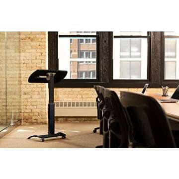 Stand Up Desk Store Pneumatic Adjustable Height Tilting Laptop Lectern Speakers Podium (Black, 25.5"...