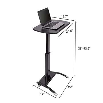 Stand Up Desk Store Pneumatic Adjustable Height Tilting Laptop Lectern Speakers Podium (Black, 25.5" Wide)