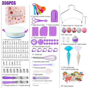Cake Decorating Supplies Kit Tools 356pcs, Nifogo Baking Accessories with Cake Turntable, Pastry Piping Bag, Piping Icing Tips for Beginners