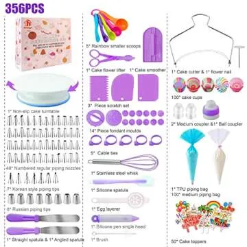 Cake Decorating Supplies Kit Tools 356pcs, Nifogo Baking Accessories with Cake Turntable, Pastry Piping Bag, Piping Icing Tips for Beginners