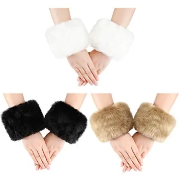 3 Pairs Women Wrist Winter Warmers Faux Fur Cuff Warmers Arm Leg Warmers for Women Costumes Gifts (W...