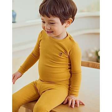 moimoln Solid Soft Cotton Modal Baby Toddler Boys Girls Snug fit Pjs Pajama Long Sleepwear Mustard 12-18m
