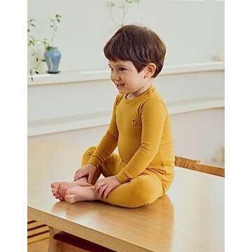 moimoln Solid Soft Cotton Modal Baby Toddler Boys Girls Snug fit Pjs Pajama Long Sleepwear Mustard 12-18m