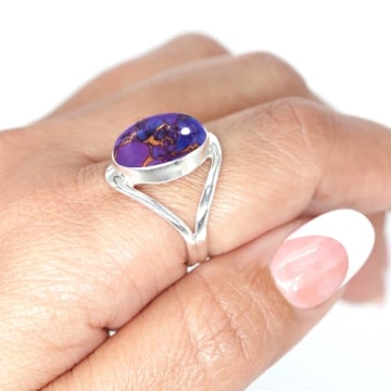 JEWELOPORIUM Copper Purple Turquoise Ring - Size 8, Sterling Silver Boho Jewelry
