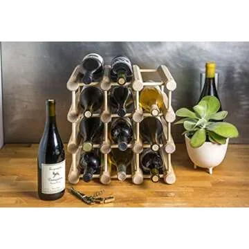 J.K. Adams Wood Stackable Modular Wine Rack Storage Holder with Natural Pins, 12 Bottle, Ash