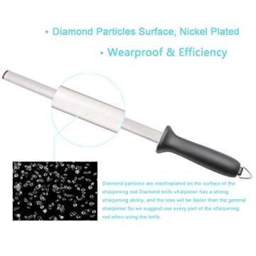 Wiitek 12inch Diamond Knife Sharpening Rod for Chefs