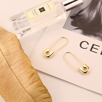 Safety Pin Earrings for Women - 14K Gold Paperclip Earrings Minimalist Dangle Hoop Earrings Paper Clip Earrings Daily Jewelry