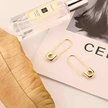 Safety Pin Earrings for Women - 14K Gold Paperclip Earrings Minimalist Dangle Hoop Earrings Paper Clip Earrings Daily Jewelry