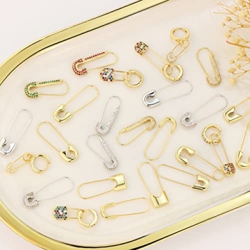 Safety Pin Earrings for Women - 14K Gold Paperclip Earrings Minimalist Dangle Hoop Earrings Paper Clip Earrings Daily Jewelry
