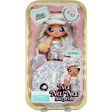 Na Na Na Surprise Glam Series Ari Prism Fashion Doll & Metallic Teddy Bear Purse, Cute Hat, Prismatic Silver Dress Outfit & Accessories, 2-in-1 Gift for Kids, Toy for Girls & Boys Ages 5 6 7 8+ Years