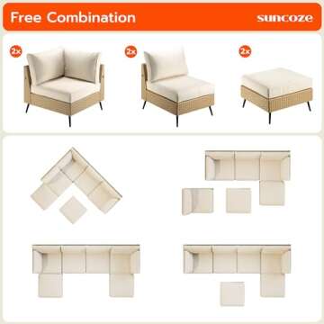 SUNCOZE Outdoor Sectional Furniture, 6 Pieces Outdoor Patio Furniture Sets PE Rattan Wicker Sofa Set...