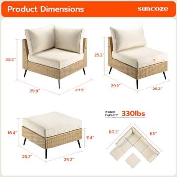 SUNCOZE Outdoor Sectional Furniture, 6 Pieces Outdoor Patio Furniture Sets PE Rattan Wicker Sofa Set, All Weather Patio Conversation Set with Cushion and Ottoman for Deck, Lawn and Pool