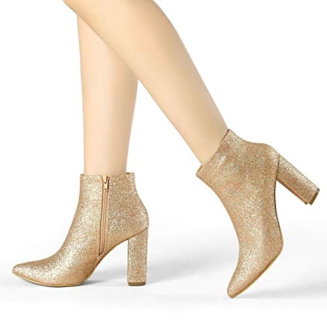 Allegra K Eye-Catching Glitter Chunky Heel Ankle Boots